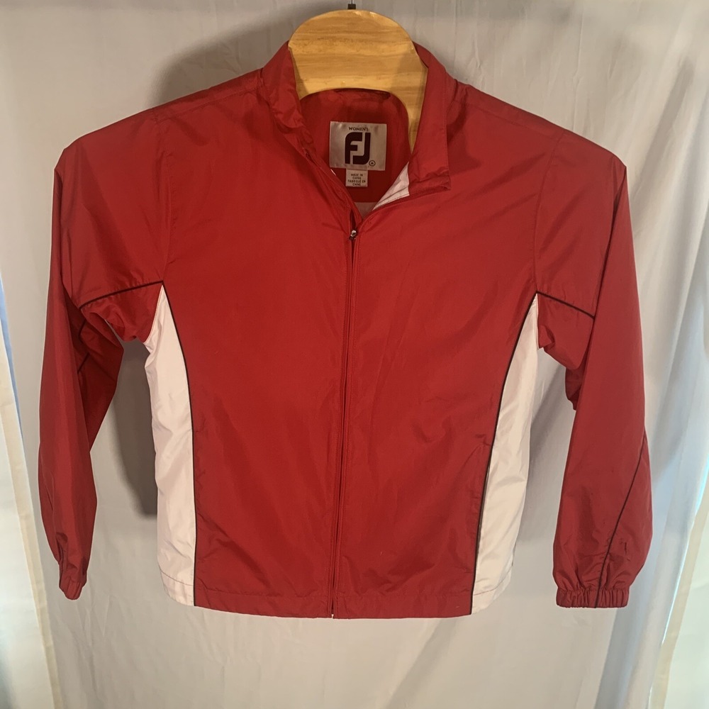 FootJoy FJ‎ Womens M Medium Red  White Full Zip Windshirt Windbreaker Jacket